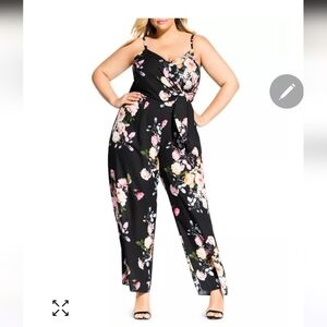 NWOT 22 City Chic Plus Tuscan Rose Sleeveless Tie-Front Jumpsuit